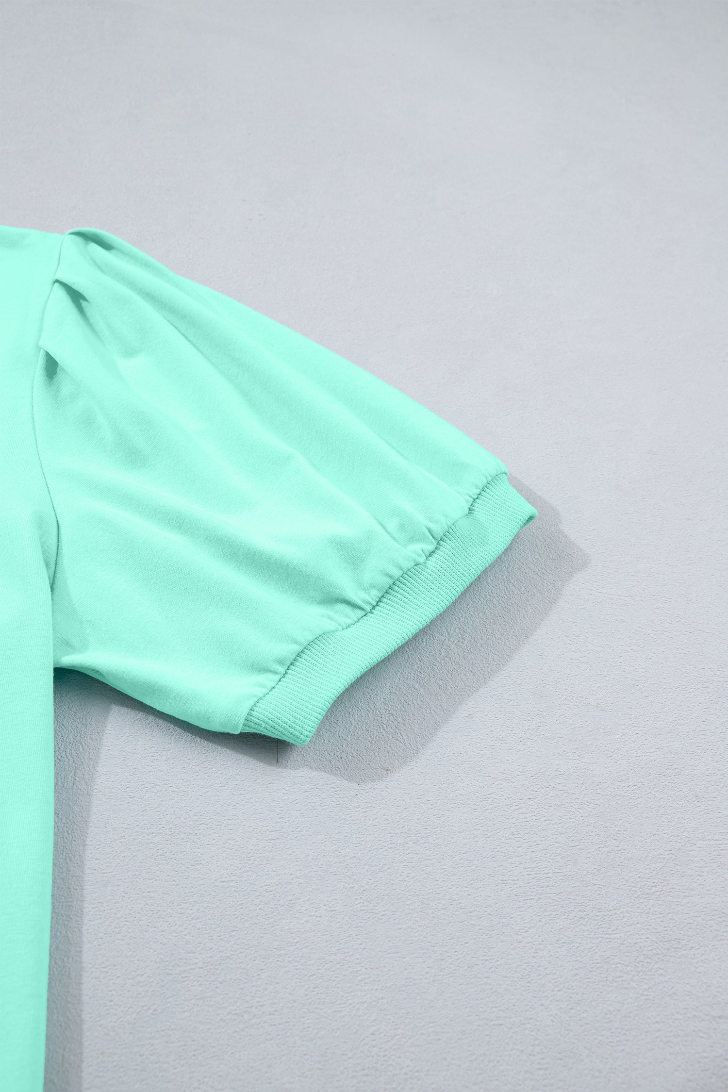 Bonbon Solid Color V Neck Short Puff Sleeve Blouse